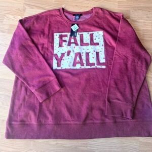 NWT Womens Plus Size Sweatshirt, Burgandy Color, FALL Y'ALL PRINT, S, 3X